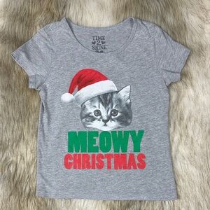 Time to Shine “Meowy Christmas” Cat Graphic Tee – Size Small 7-8 (Runs Small)
